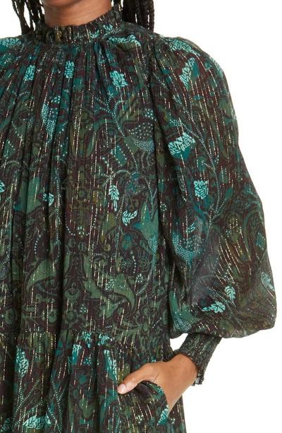 Shop Ulla Johnson Maja Long Sleeve Chiffon Minidress In Rainforest