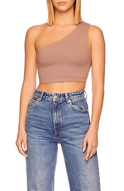 Shop Susana Monaco One-shoulder Crop Top In Coco