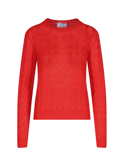 Shop Prada Crew Neck Sweater In Rosso
