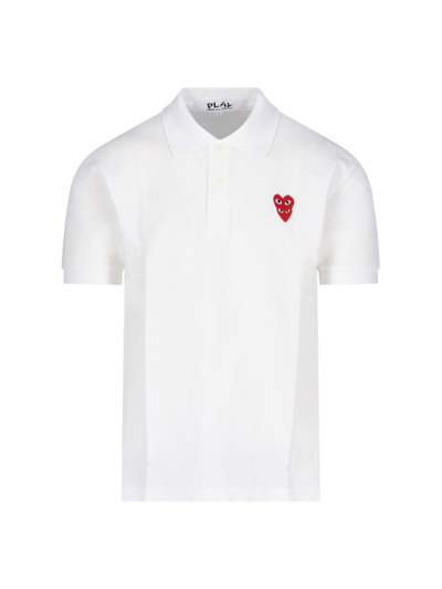 Shop Comme Des Garçons Play Double Logo Polo Shirt In Bianco