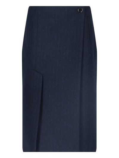 Shop Prada Pinstripe Midi Skirt In Blu