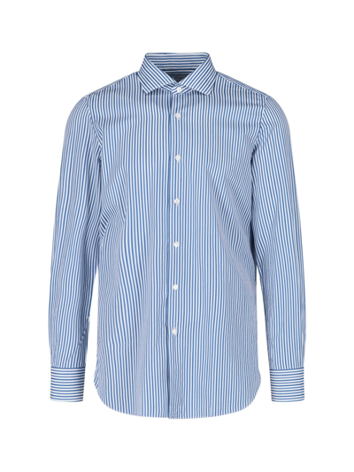 Shop Finamore Stripes Shirt In Blu