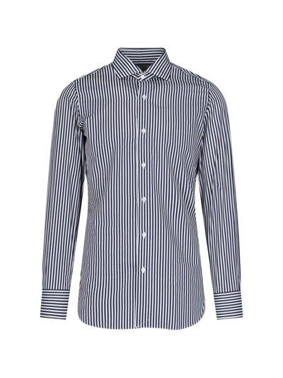 Shop Finamore Classic Striped Shirt In Blu