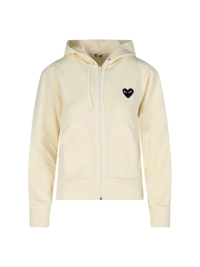 Shop Comme Des Garçons Play Zipped Logo Hoodie In Bianco