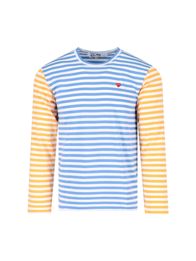 Shop Comme Des Garçons Play Striped Patch Logo T-shirt In Azzurro