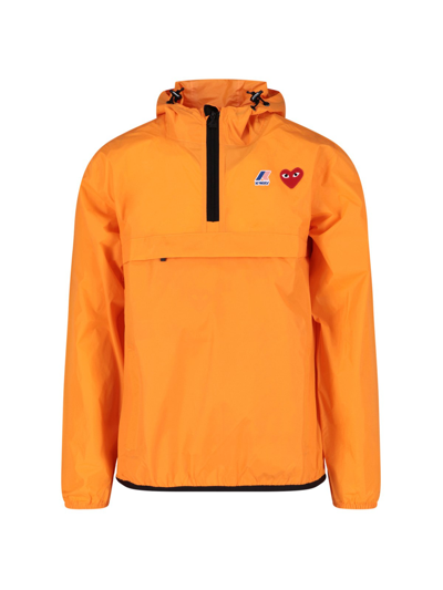 Shop Comme Des Garçons Play X K-way Raincoat Logo In Arancione