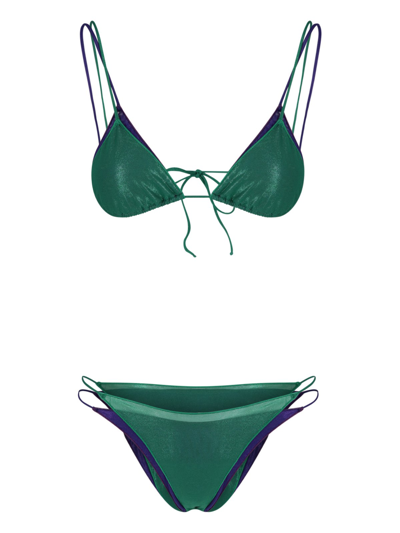 Shop Oseree 'lamé Double' Bikini In Verde