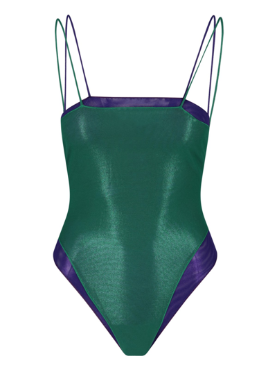 Shop Oseree 'lamé Double' One-piece Swimsuit In Verde