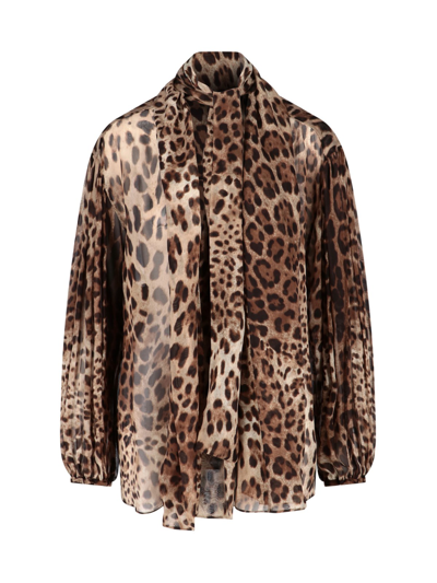 Shop Dolce & Gabbana Animal Print Chiffon Shirt In Marrone