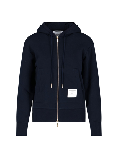 Shop Thom Browne Hooded Zip Sweatshirt In Blu