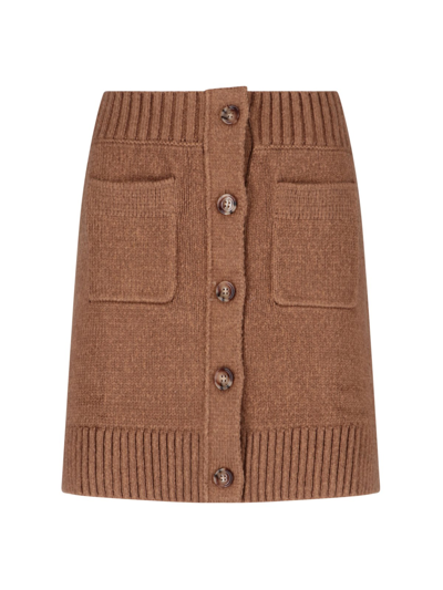 Shop Burberry Mini Button Skirt In Beige