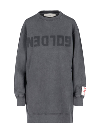 Shop Golden Goose Logo Sweatshirt Dress In Grigio