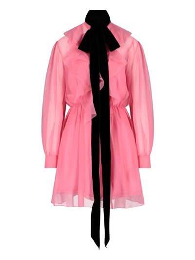 Shop Gucci Ruche Chiffon Dress In Rosa