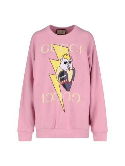 Shop Gucci Print Crew Neck Sweatshirt In Rosa