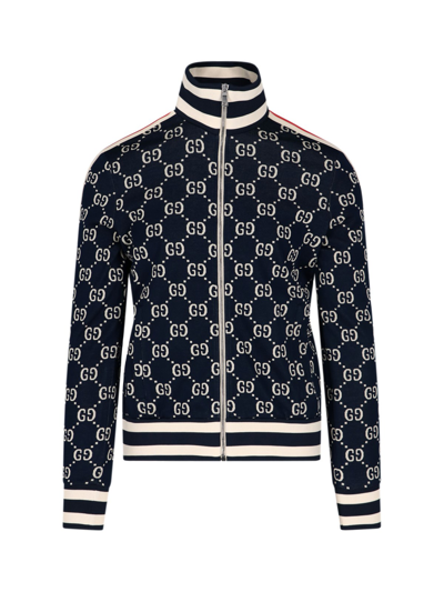 Shop Gucci 'gg' Jacquard Track Jacket In Blu