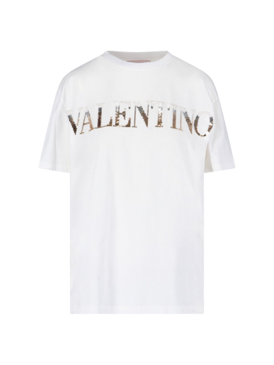 Shop Valentino Sequins T-shirt In Bianco