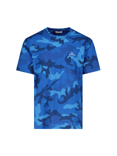 Valentino Camouflage-print Cotton T-shirt In Blue Camo | ModeSens