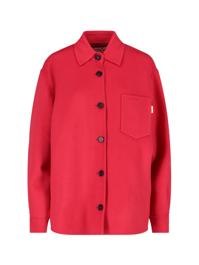 Shop Marni Single-breasted Shirt Jacket In Rosso