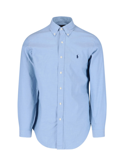 Shop Polo Ralph Lauren Logo Oxford Shirt In Azzurro