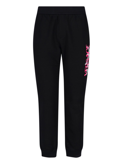 Shop Versace 'silver Baroque' Sports Trousers In Nero