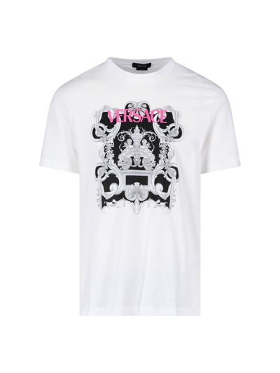 Shop Versace 'baroque' Print T-shirt In Bianco