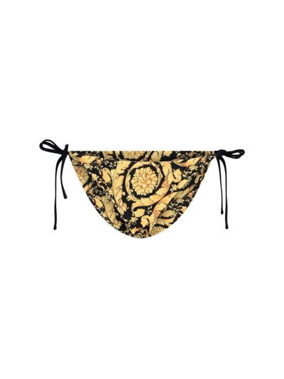 Shop Versace 'barocco' Bikini Bottom In Nero