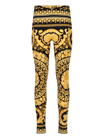 Shop Versace 'barocco' Print Leggings In Oro