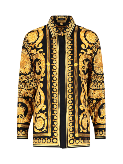 Shop Versace Barocco Print Shirt In Nero