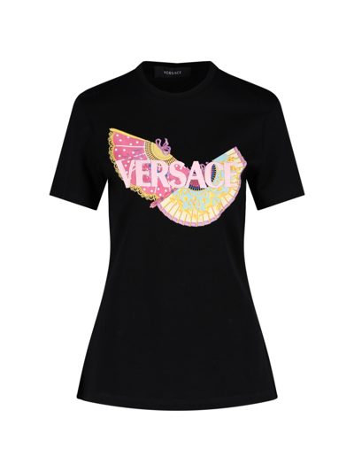 Shop Versace 'i Ventagli' Logo T-shirt In Nero