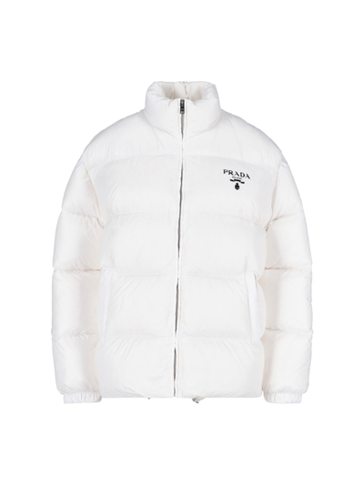 Shop Prada Logo Oversize Down Jacket In Bianco
