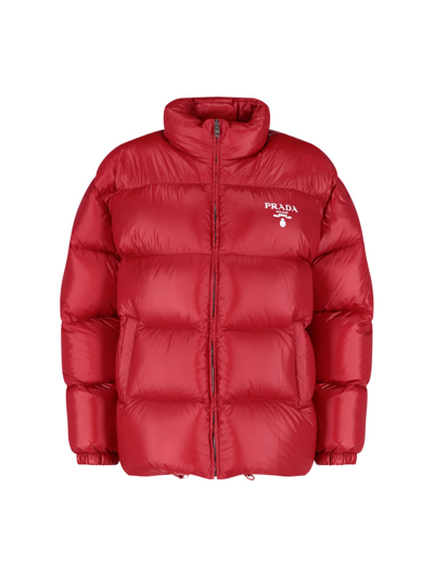 Shop Prada Logo Oversize Down Jacket In Rosso