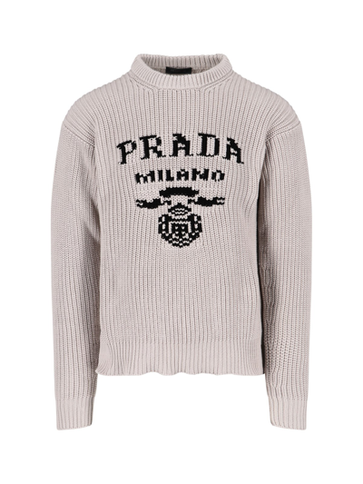 Shop Prada Logo Jumper In Taupe