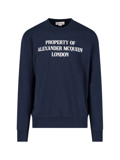 Shop Alexander Mcqueen Printed Crewneck Sweatshirt In Blu