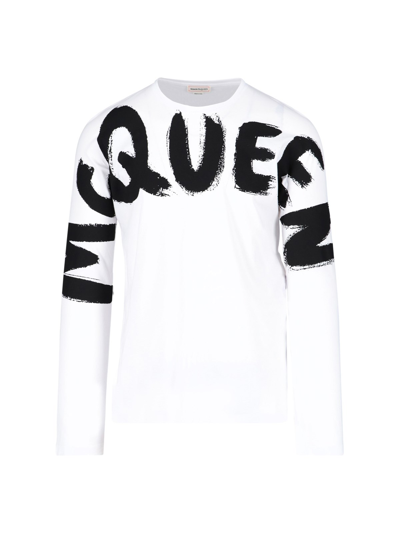 Shop Alexander Mcqueen Graffiti Logo T-shirt In Bianco