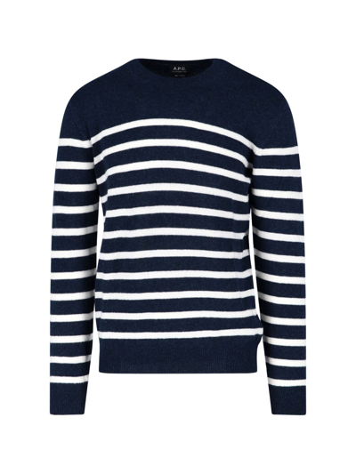 Shop Apc Striped Sweater In Blu