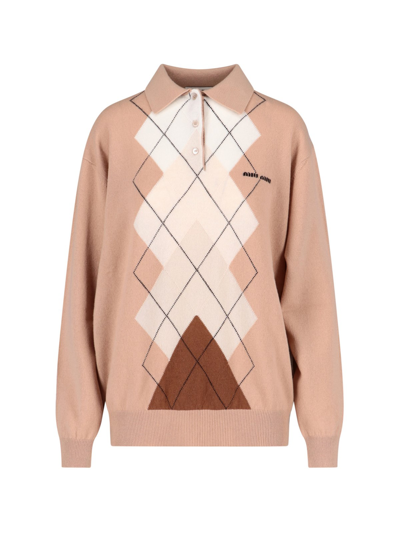Shop Miu Miu Cashmere Collar Sweater In Beige