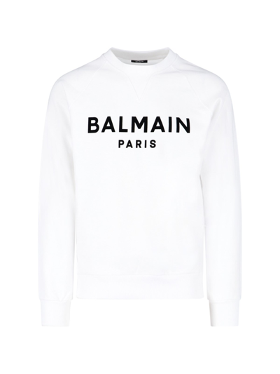 Shop Balmain Logo Crewneck Sweatshirt In Bianco