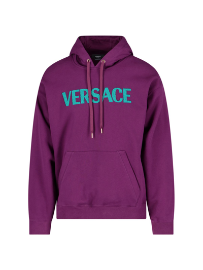 Shop Versace Logo Hoodie In Viola