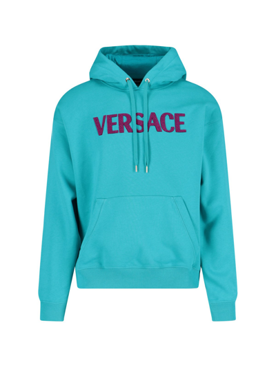 Shop Versace Logo Hoodie In Azzurro
