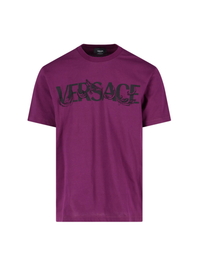 Shop Versace 'barocco Silhouette' Logo T-shirt In Viola
