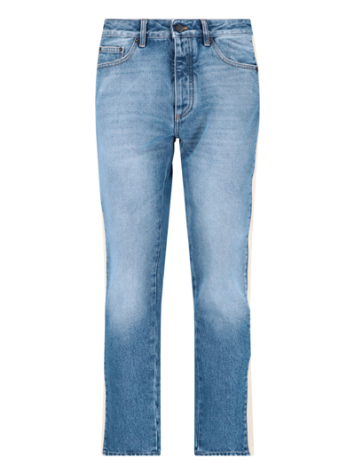Shop Palm Angels Side Bands Jeans In Azzurro