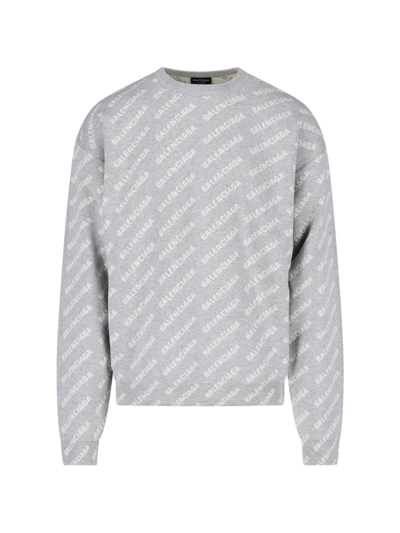 Shop Balenciaga All-over Logo Sweater In Grigio
