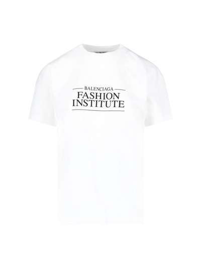 Shop Balenciaga 'fashion Istitute' T-shirt In Bianco