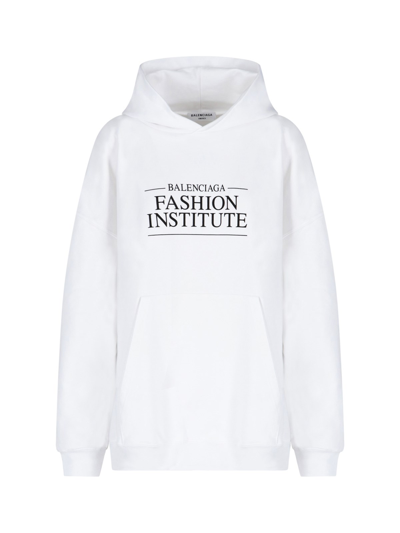 Shop Balenciaga 'fashion Institute' Hoodie In Bianco