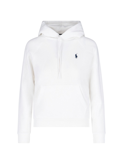 Shop Polo Ralph Lauren Logo Hoodie In Bianco