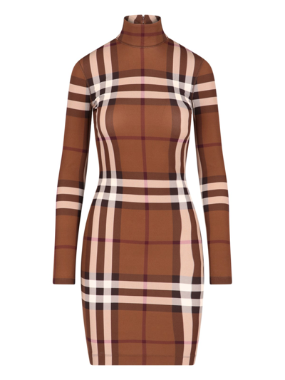 Shop Burberry Tartan Pattern Pencil Dress In Marrone