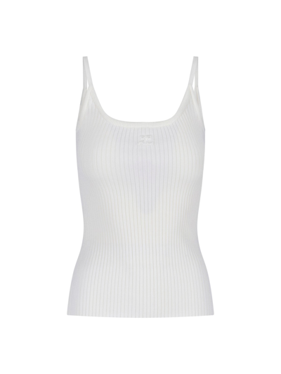 Shop Courrèges Ribbed Logo Top In Bianco