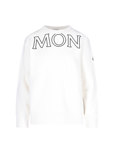 Shop Moncler Logo Crewneck Sweatshirt In Bianco