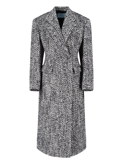 Prada Double-breasted Coat In Grigio