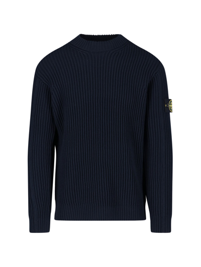 Shop Stone Island Wool Ribbed Sweater In Blu